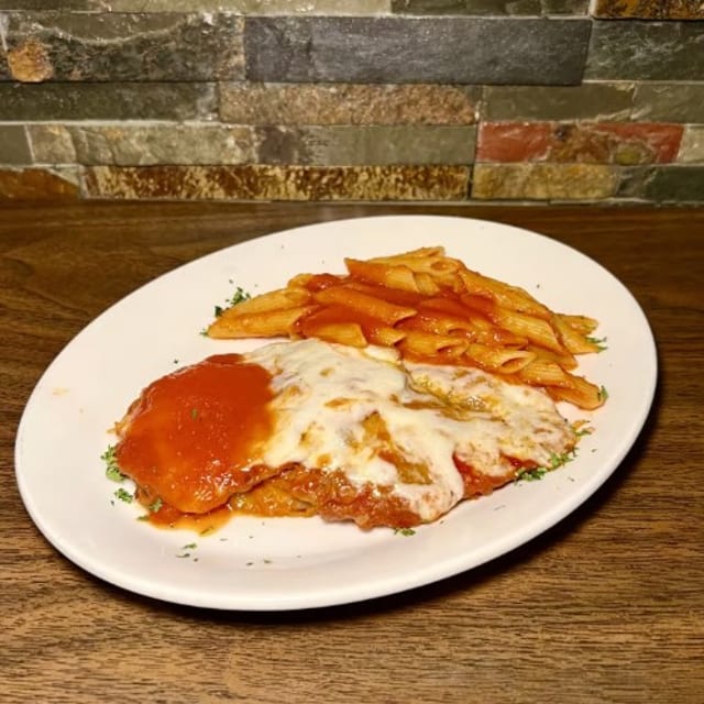Eggplant Parmigiana with Ziti.