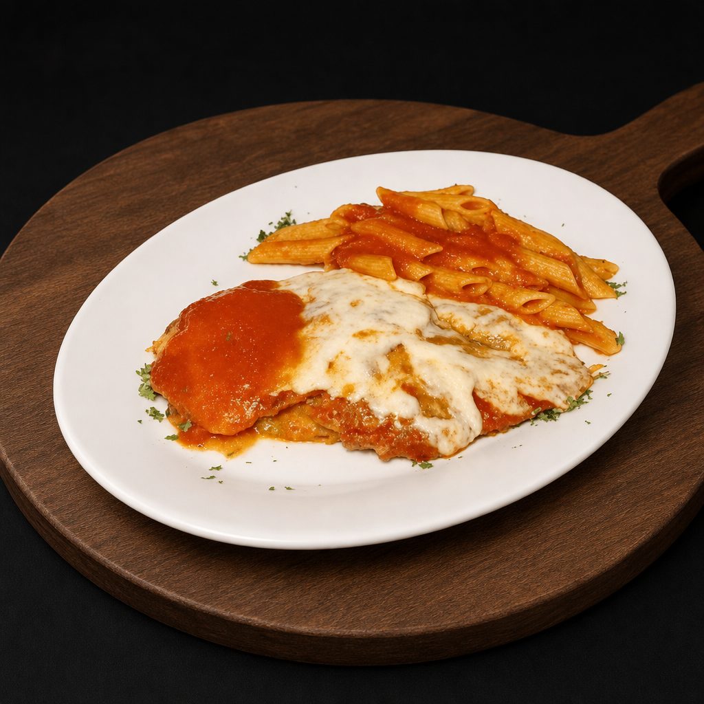 Eggplant Parmigiana with Ziti.