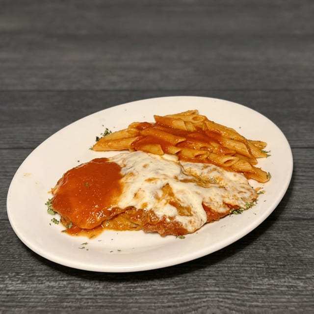 Eggplant Parmigiana with Ziti.